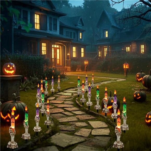 Halloween Candle Light Stakes, 5 Pack Skeleton Hands Hold Lighted Candle - Picture 6 of 7